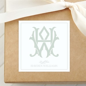 Personalized Chic Monogram Calling Card, Interlocking Woman Enclosure Card, Family Square Gift Tag