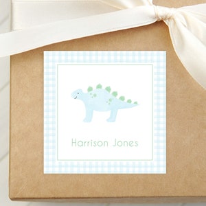 Personalized Watercolor Dinosaur Calling Card, Boy Enclosure Card, Square Gift Tag