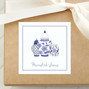 Gepersonaliseerde visitekaartje gemberpot, vrouwenbijsluiter, meisjesblauw cadeaukaartje