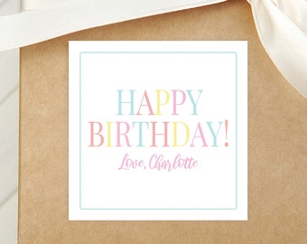 Personalized Happy Birthday Calling Card, Colorful Enclosure Card, Child Birthday Gift Sticker