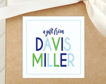 Personalized Boy Colorful Calling Card | Kid Stationery Square Card | Blue Green Gift Tag
