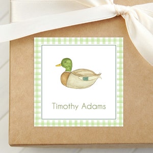 Personalized Watercolor Duck Calling Card, Boy Mallard Duck Enclosure Card, Square Animal Gift Tag