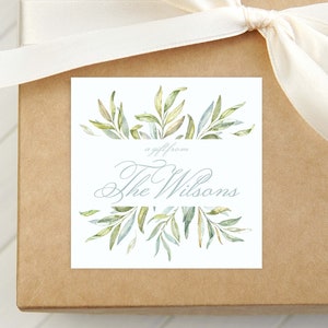 Tarjeta de visita personalizada con apellido en acuarela, tarjeta adjunta con vegetación, etiqueta de regalo familiar