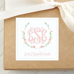 Personalisierte Aquarell Kranz Monogramm Visitenkarte, Monogramm Einschluss Karte, Mädchen Geschenkanhänger