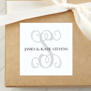 Gepersonaliseerde visitekaartje voor achternaam, bijsluiter met monogram, cadeaukaartje, vierkante familiekaart