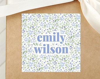 Personalized Floral Greenery Calling Card, Girl Enclosure Card, Colorful Women Square Gift Tag