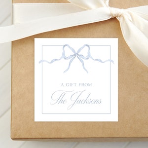 Personalized Watercolor Pink Bow Calling Card, Bow Girl Enclosure Card, Baby Gift Tag