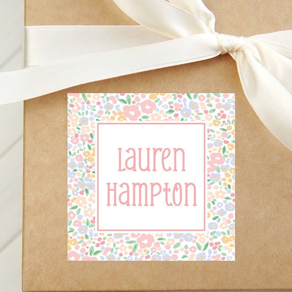 Personalized Floral Calling Card, Girl Enclosure Card, Colorful Women Square Gift Tag
