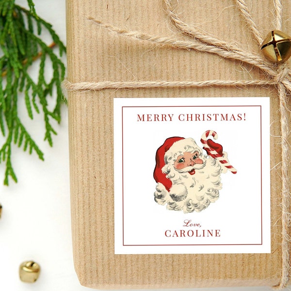 Personalized Vintage Santa Calling Card or Sticker | Santa Claus Enclosure Card | Family Square Gift Tag and Stickers