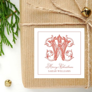 Personalisierte Monogramm-Weihnachtskarte oder Aufkleber | Beilage Karte | Geschenkanhänger und Aufkleber mit Anfangsbuchstaben