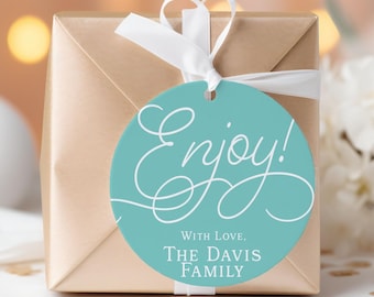 3x3 inch Personalized Circle Enjoy Gift Tags | Custom Gift Tags | Colorful Family Gift Tag