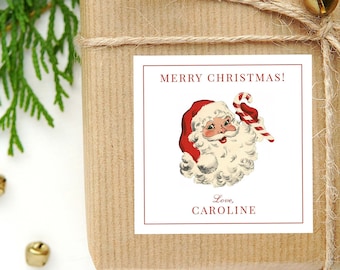Personalized Vintage Santa Calling Card or Sticker | Santa Claus Enclosure Card | Family Square Gift Tag and Stickers