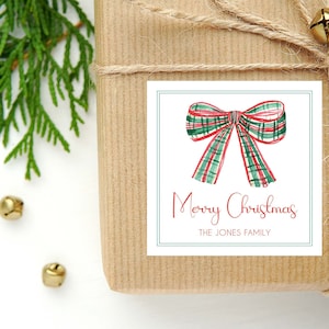 Gepersonaliseerde aquarel kerst visitekaartje of sticker | Bijsluitkaart krans | Vierkant familiecadeaukaartje en stickers