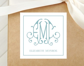 Personalized Monogram Calling Card, Interlocking Woman Enclosure Card, Family Square Gift Tag
