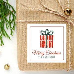 Gepersonaliseerde aquarel kerstcadeau visitekaartje of sticker | Cadeaukaart bijsluiter | Family Square-cadeaukaartje en stickers