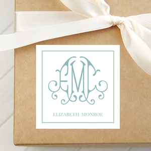 Personalized Monogram Calling Card, Interlocking Woman Enclosure Card, Family Square Gift Tag