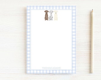 Personalized Watercolor Boy Dog Notepad, Blue Gingham Dog Notepad