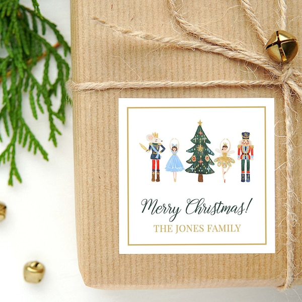 Personalized Watercolor Christmas Calling Card or Sticker | Basic Nutcracker Enclosure Card | Family Square Gift Tag and Stickers