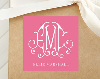 Personalized Monogram Calling Card, Fancy font Woman Enclosure Card, Family Square Gift Tag