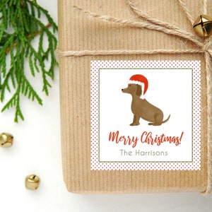 Tarjeta de visita o calcomanía navideña personalizada con acuarela / Tarjeta para perro / Etiqueta de regalo cuadrada y calcomanías para fiestas familiares