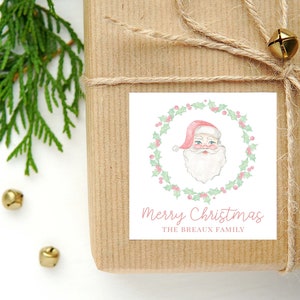 Cartão de visita ou adesivo vintage personalizado de Papai Noel | Cartão de Papai Noel | Etiqueta de presente e adesivos Family Square