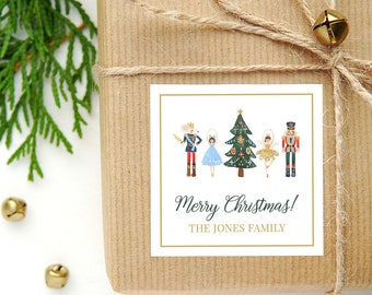 Personalized Watercolor Christmas Calling Card or Sticker | Nutcracker Enclosure Card | Family Square Gift Tag and Stickers