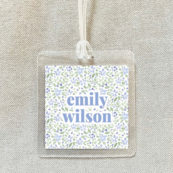 Personalized Women Floral Greenery Bag Tag, Laminated Square Girl Luggage Tag, Diaper Bag Tag