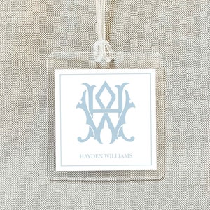 Personalized Interlocking Monogram Bag Tag, Family Square Luggage Tag