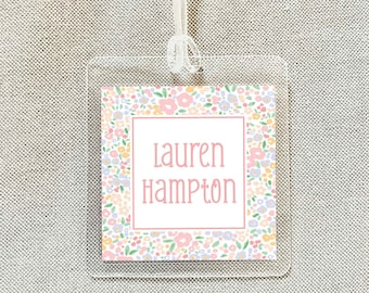 Personalized Women Floral Bag Tag, Laminated Square Girl Luggage Tag, Diaper Bag Tag