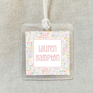 Personalized Women Floral Bag Tag, Laminated Square Girl Luggage Tag, Diaper Bag Tag