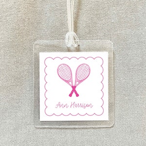 Etiqueta de bolsa de tênis personalizada em aquarela rosa, etiqueta de bagagem laminada para meninas esportivas, etiqueta de bolsa de fraldas