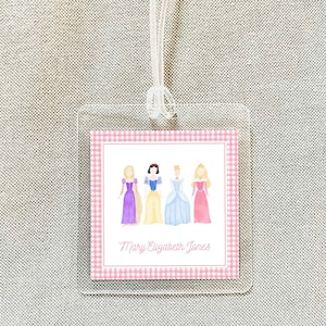 Personalisierter Aquarell Prinzessin Taschenanhänger, laminierter Mädchen-Gepäckanhänger