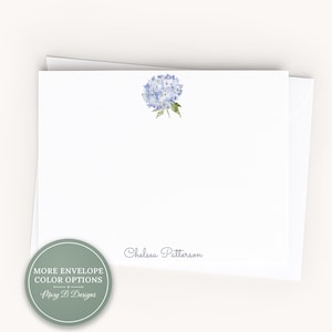 Personalized A2 Size Watercolor Hydrangea Flower Stationery, Girl Women Floral Flat Notecard Set