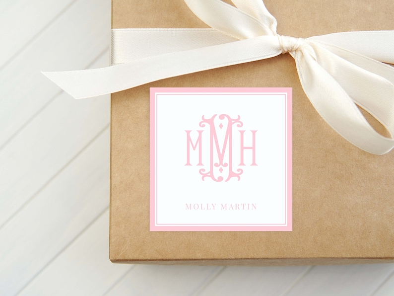 Personalized Pink Monogram Calling Card, Women Enclosure Card, Girl Gift Tag image 1