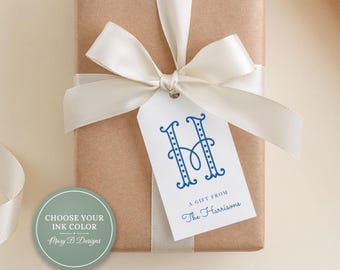 2 x 3.5 inch Personalized Single Dot Monogram Gift Tags | Custom Colorful Family Tag