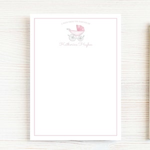 Personalized Pink Baby Carriage Notepad, Newborn Girl Notepad