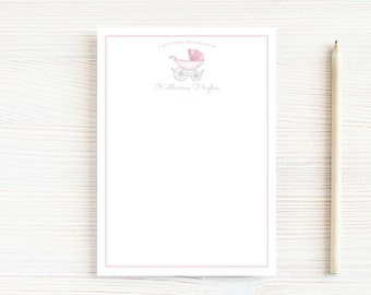 Personalized Pink Baby Carriage Notepad, Newborn Girl Notepad