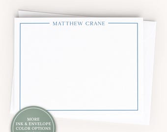 Personalized A2 Size Colorful Border Stationery, Simple Family Men Boy Flat Notecard Set 59684