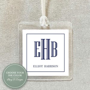 Personalized Block Monogram Bag Tag, White Background, Family Square Luggage Tag