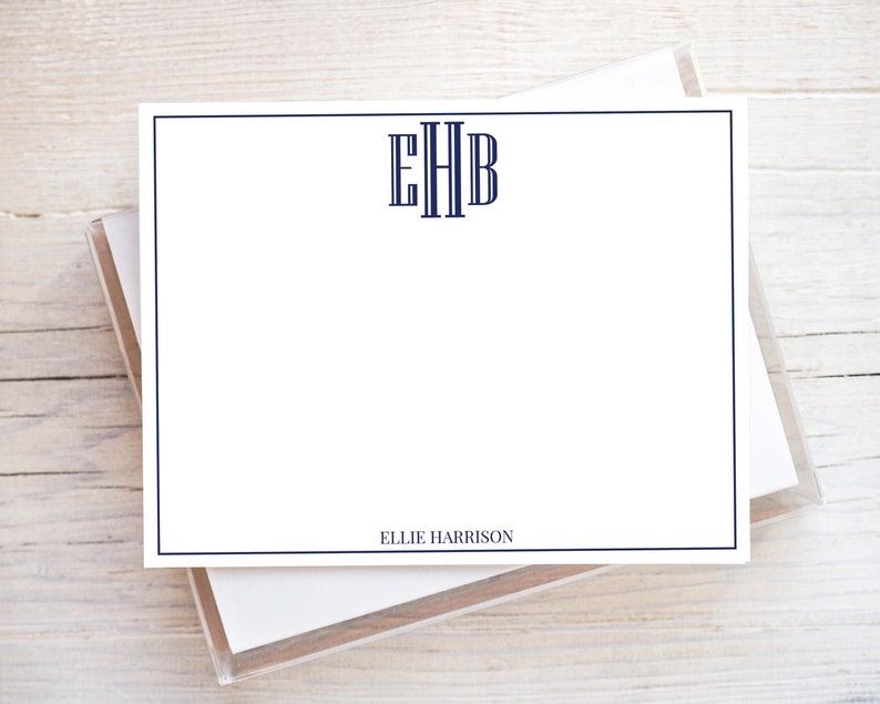 Personalized Block Monogram Stationery, Flat Notecard Set, Women Stationery image 1