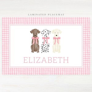 Personalized Watercolor Dog Placemat, Laminated Gingham Girl Placemat