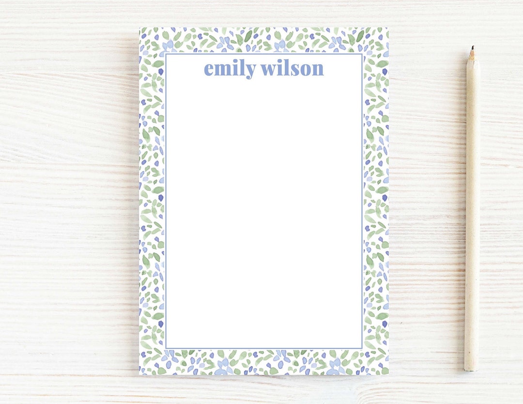 Personalized Watercolor Blue Green Floral Notepad, Floral Women Notepad ...
