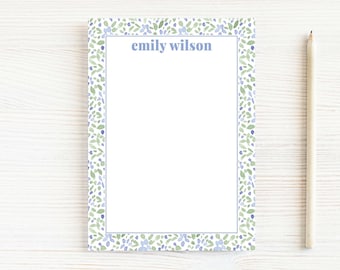 Bloc de notas floral personalizado con acuarela azul y verde, bloc de notas floral para mujer