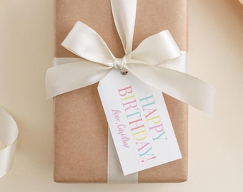 2 x 3.5 inch Personalized Watercolor Birthday Balloon Gift Tags | Custom Birthday Party Colorful Tag
