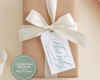2 x 3.5 inch Thanks Script Gift Tags | Personalized Thank You Colorful Family Tag