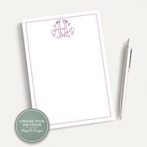 Personalized 5.5x5.5 or 5x7 Fancy Script Monogram Notepad, Colorful Women Family Initials Note
