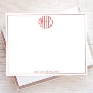 Personalized Circle Monogram Stationery, Flat Notecard Set, Family, Women Stationery