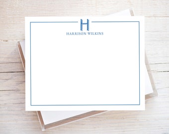 Personalized Initial Stationery, Colored Flat Notecard Set, Family Initial Stationery