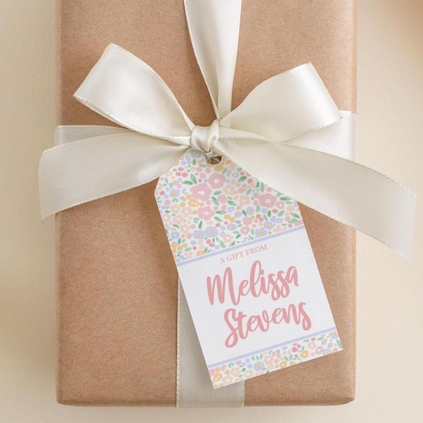 2 x 3.5 inch Personalized Floral Girl Gift Tags | Custom Colorful Pink Flowers Tag