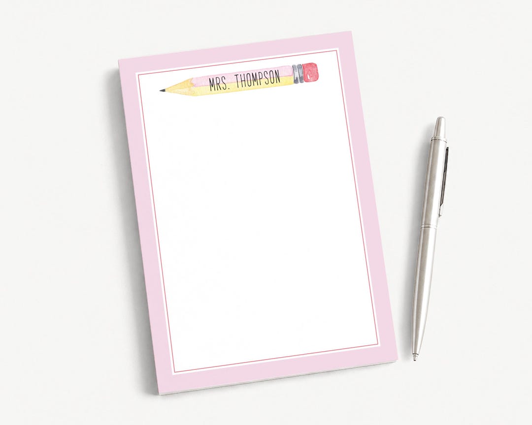 Personalized 5x7 Teacher Notepad, School Pink Border Pencil Notes - Etsy